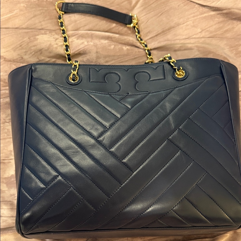 Elegant navy Leather Tote Bag